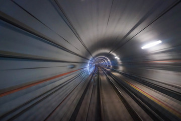 Riding through subway tunnel