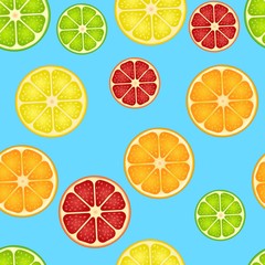 Fototapeta premium seamless pattern with different slice citruses: grapefruit, lemon, lime, orange. Vector illustration