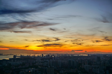 Sunset above big city