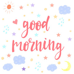 Naklejka premium Good morning. Abstract lettering for card, invitation, t-shirt
