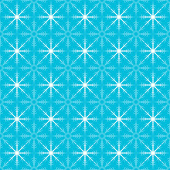 Abstract seamless pattern from snowflakes on blue background.