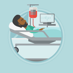 Man lying in hospital bed vector illustration.