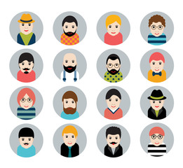 Set of people, avatar icons in flat stylized style. Man faces. Vector illustration.