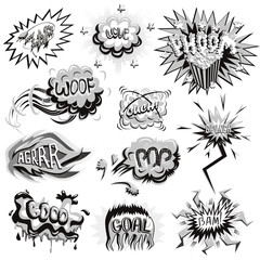 Vector set of monochrome comics icons