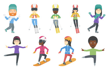 Fototapeta na wymiar Vector set of winter sport characters.