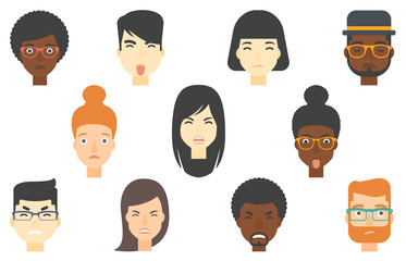 Set of human faces expressing different emotions.