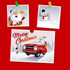 Funny Santa Claus, he is driving a red car