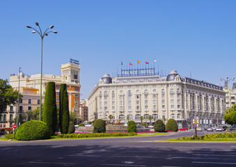 Fototapeta premium Spain, Madrid, Paseo del Prado, view towards the Palace Hotel.