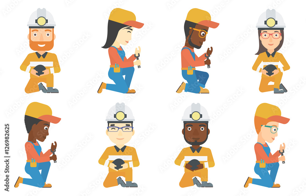 Poster vector set of miner and plumber characters.