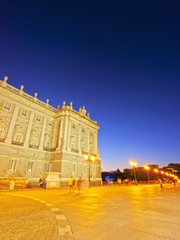 Fototapeta na wymiar Spain, Madrid, Twilight view of the Royal Palace of Madrid..