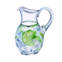 glass pitcher. Insulated. Watercolor sketch.