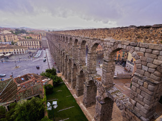 Spain, Castile and Leon, Segovia, Old Town, View of The Roman Aqueduct of Segovia..