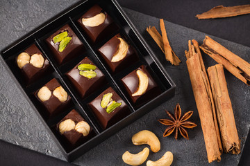 Luxury handmade bonbon with nuts in gift box