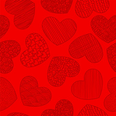 Seamless pattern with sketching hearts red