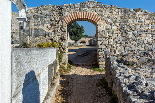 Entrance of Ancient amphitheater in the archeological area of Philippi, Eastern Macedonia and Thrace, Greece
