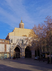 Spain, Catalonia, Barcelona Province, Terrassa, View of the Placa Vella and the Sant Esperit Cathedral..