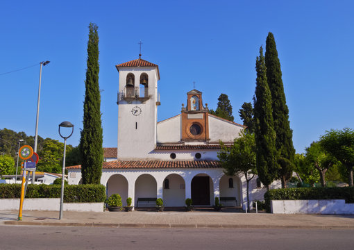 Spain, Catalonia, Barcelona Province, View of the church Parroquia de la Mare de Deu del Roser de les Fonts..