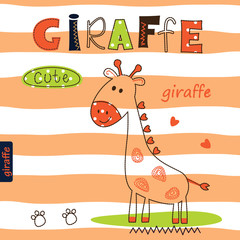 Cute vector illustration with cartoon giraffe