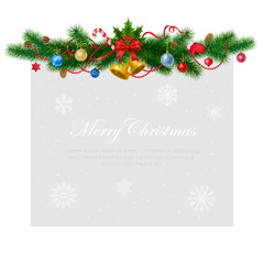 Fototapeta na wymiar Fir-tree branches Christmas Winter card snowflakes vector