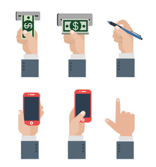 Flat Banking Finance hand banknote terminal phone code vector