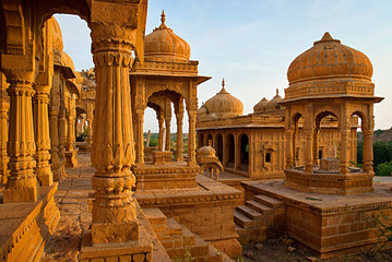 The royal cenotaphs of historic rulers, Jaisalmer, Rajasthan, India - obrazy, fototapety, plakaty
