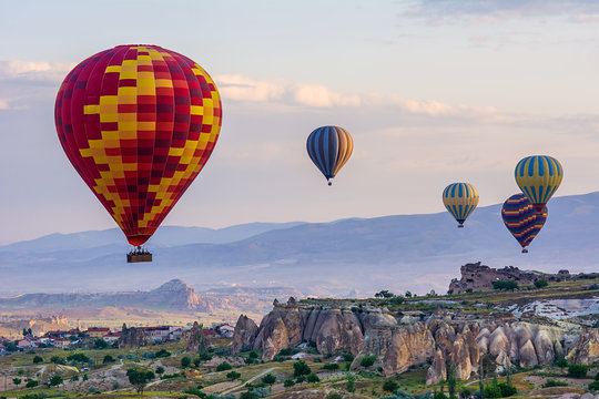 The great tourist attraction of Cappadocia - balloon flight. Turkey