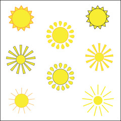 Various images of the Sun on a white background