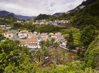 Fototapeta na wymiar Portugal, Madeira, Sao Vicente, Elevated view of the Old Town..