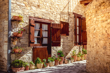 Beautiful authentic cypriot house. Kato Lefkara village. Larnaca District, Cyprus - obrazy, fototapety, plakaty