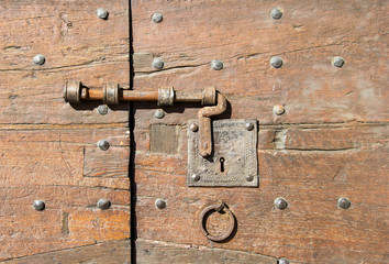 Details of an ancient Italian door in Florence, Italy.