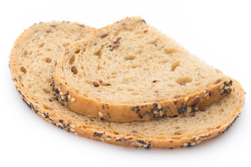 Sliced white bread with cereals. Isolated over white background.