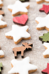 Christmas cookies with small christmas decoration.