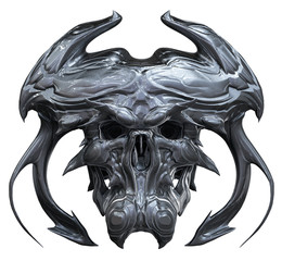 Metallic skull design isolated on white background. 3D illustration