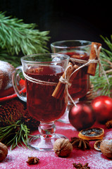 Christmas table setting. Bundt cake sprinkled with sugar powder