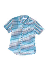Men's short-sleeved shirt on a white background.
