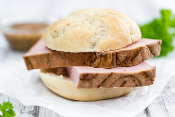 Portion of German Leberkaese (selective focus)