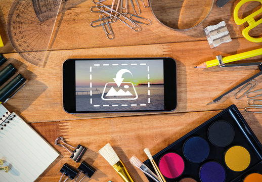 Smartphone Surrounded by Art Supplies Mockup