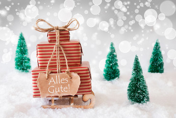 Christmas Sleigh On White Background, Alles Gute Means Best Wishes