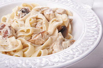 tagliatelle with white sauce and mushrooms