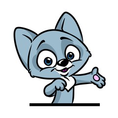 Grey kitten greeting cartoon illustration isolated image character
