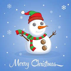 Snowman on Merry Christmas Background. Vector illustration