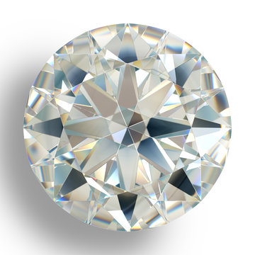 Picture diamond jewel on white background. Beautiful sparkling shining round shape emerald image.