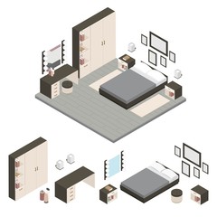 Isometric Create A Bedroom Icon Set