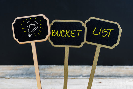 Concept Message BUCKET LIST And Light Bulb As Symbol For Idea