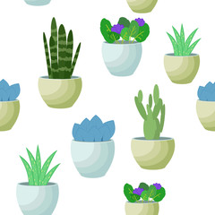 Seamless vector pattern of drawn house plants.