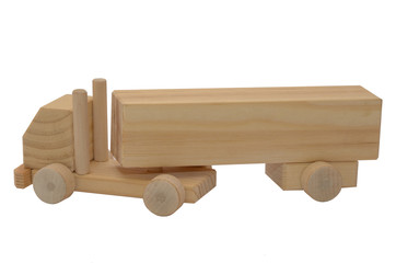 Model a truck with a trailer of wood on white background