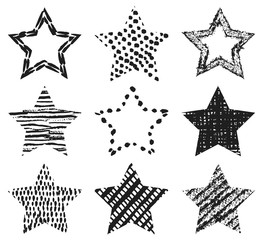 Set of hand-drawn textures star shapes. Vector illustration for