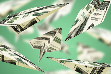 Illustration money dollars airplane fly on isolated white background
