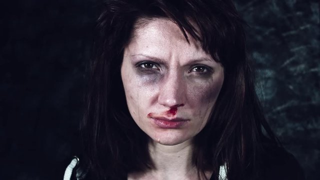 4k Domestic Violence and Abuse, Woman with Bruises and Man Holding her Hairs