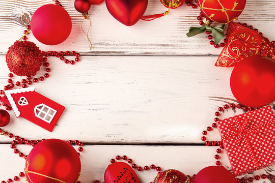 Red Christmas decoration with space for text.